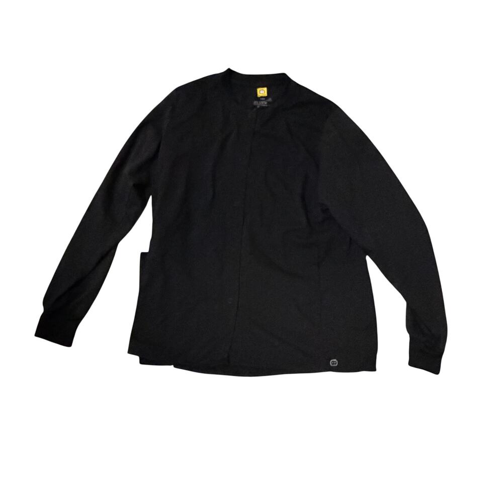 Wonderwink black long sleeve scrub top w buttons pockets sz M nurse medical dr